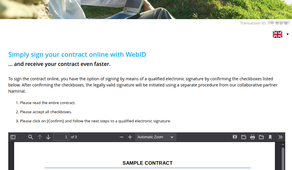 Summary of steps end-users must go through when signing, including a sample contract