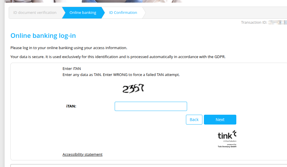 Instructs the end-user to enter the displayed iTAN number