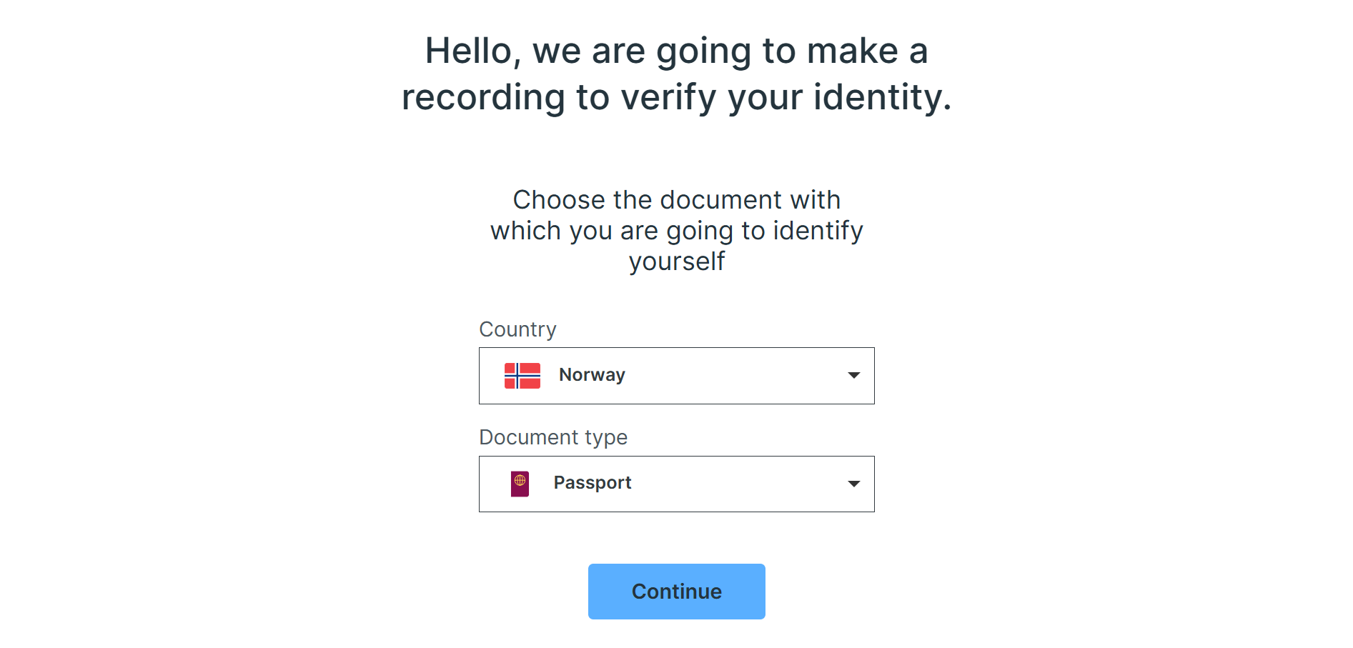 Select country and document type