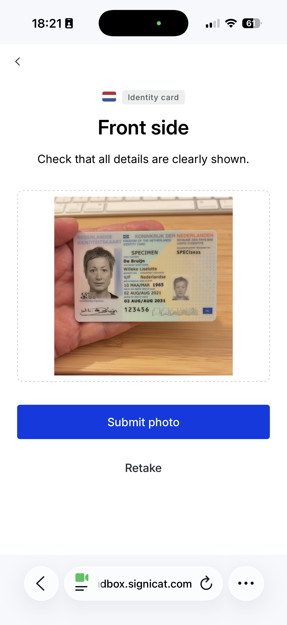 Submit photo of the front side