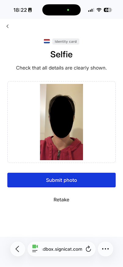 Submit selfie photo