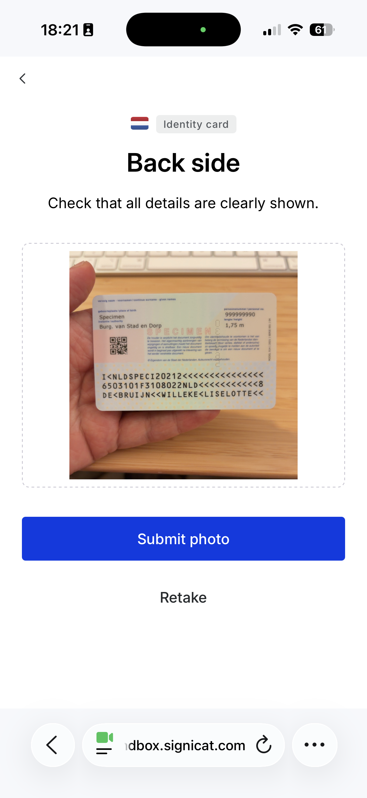 Submit photo of the back side