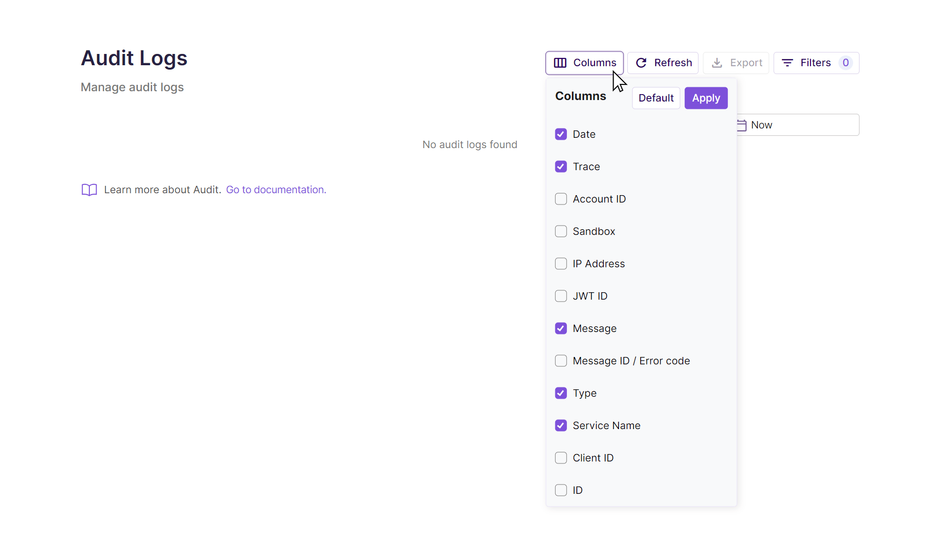 How to modify which columns are shown in the table