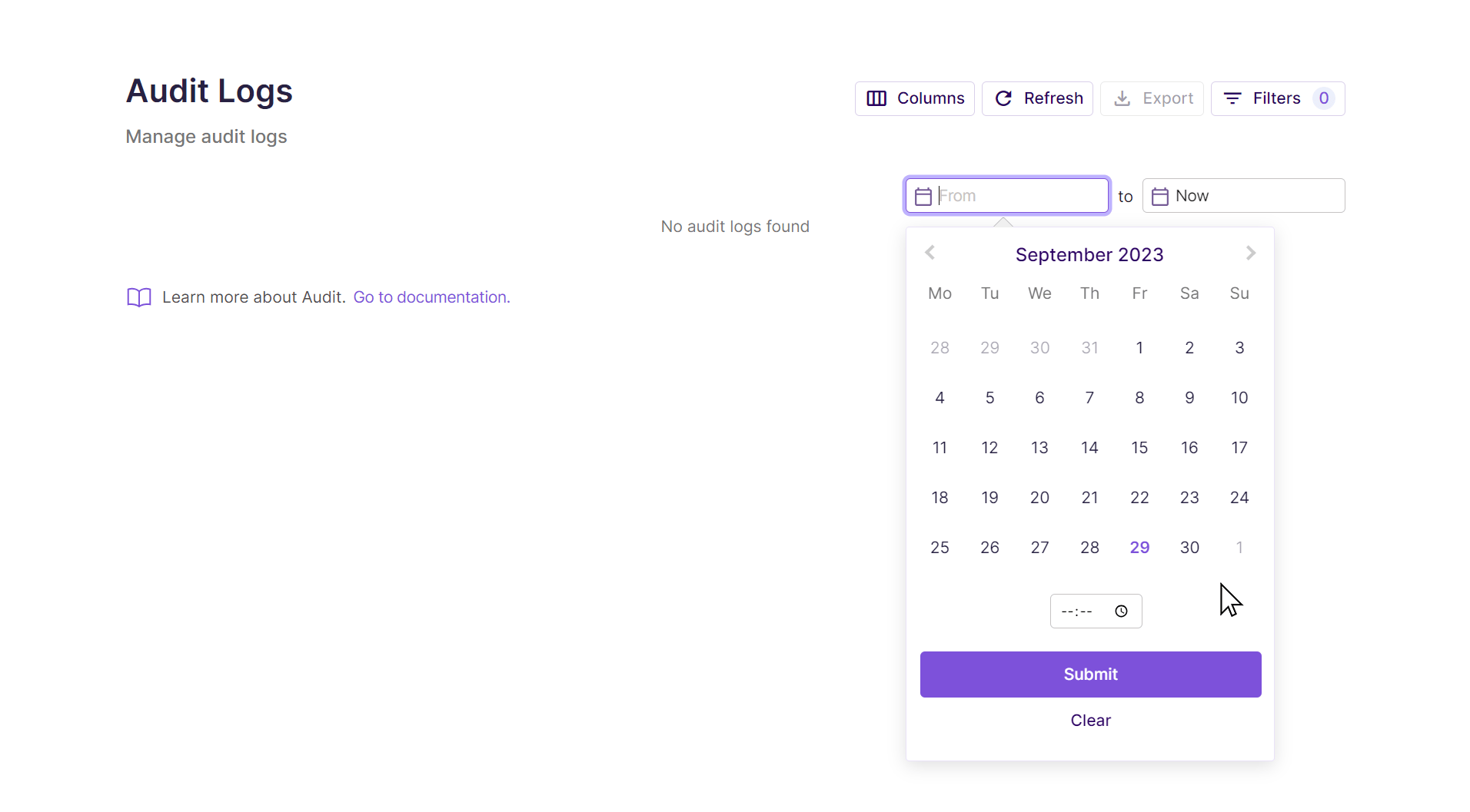Completing the date filter type
