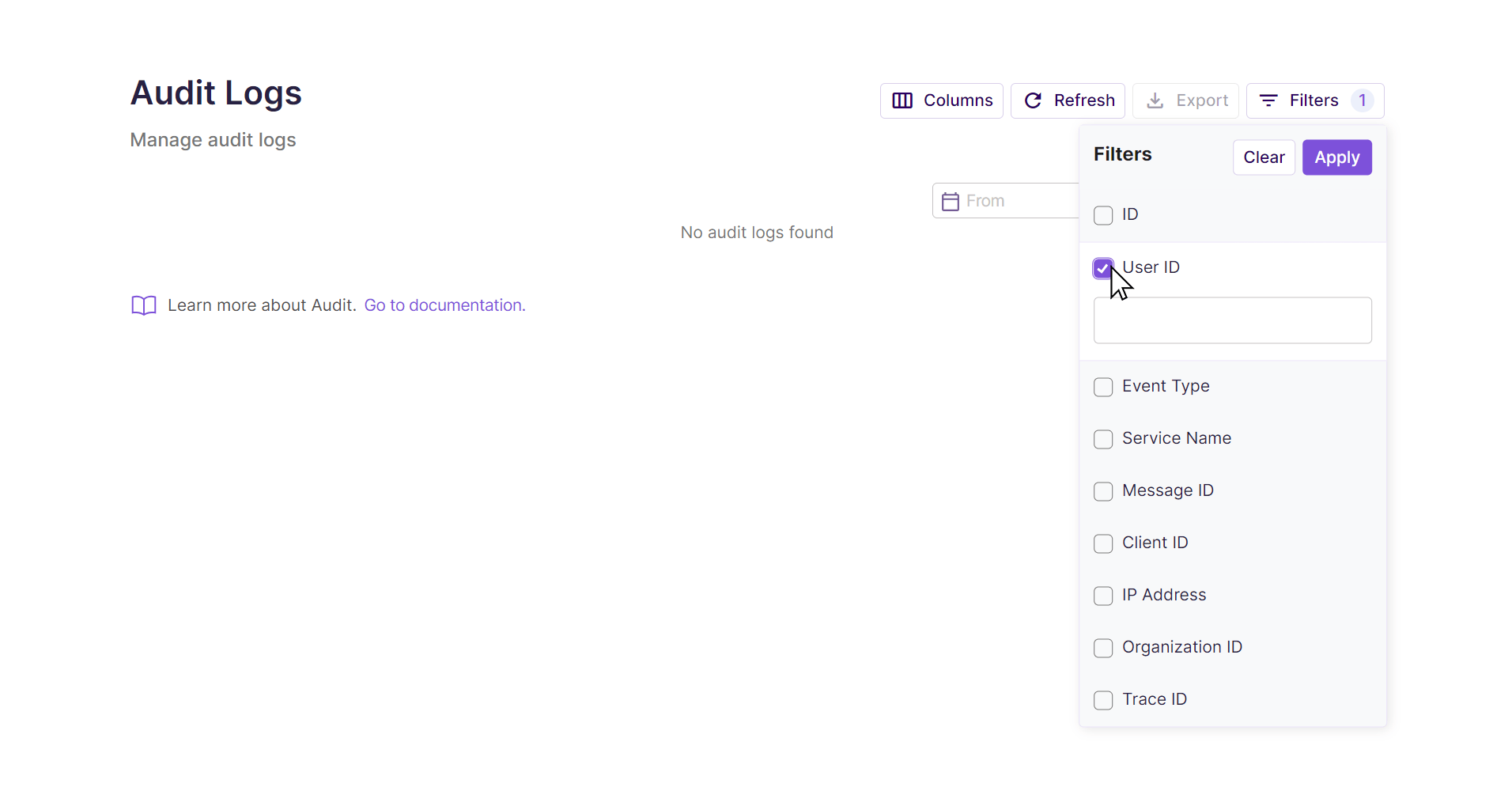 Completing the text input filter type