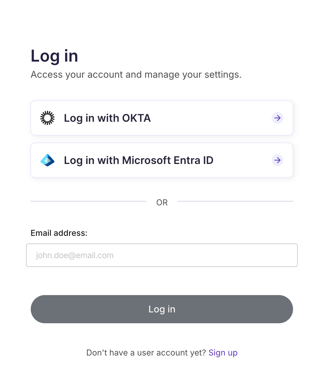 A screenshot of Signicat's login page displaying the list of External Identity Providers.