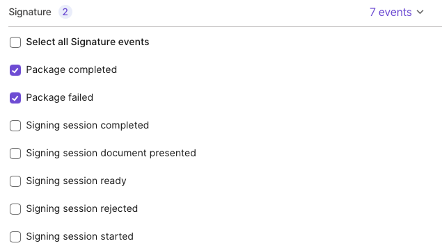 Example for a webhook subscription for two events