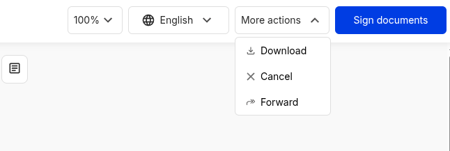 A screenshot of the dropdown menu in the signing interface, showing the Forward option.