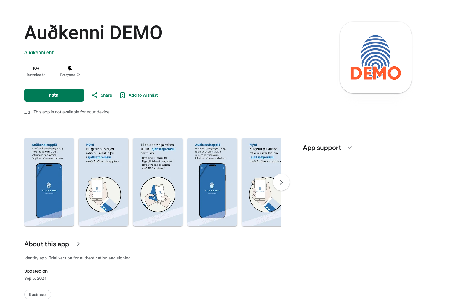 Auðkenni DEMO app in Google Play