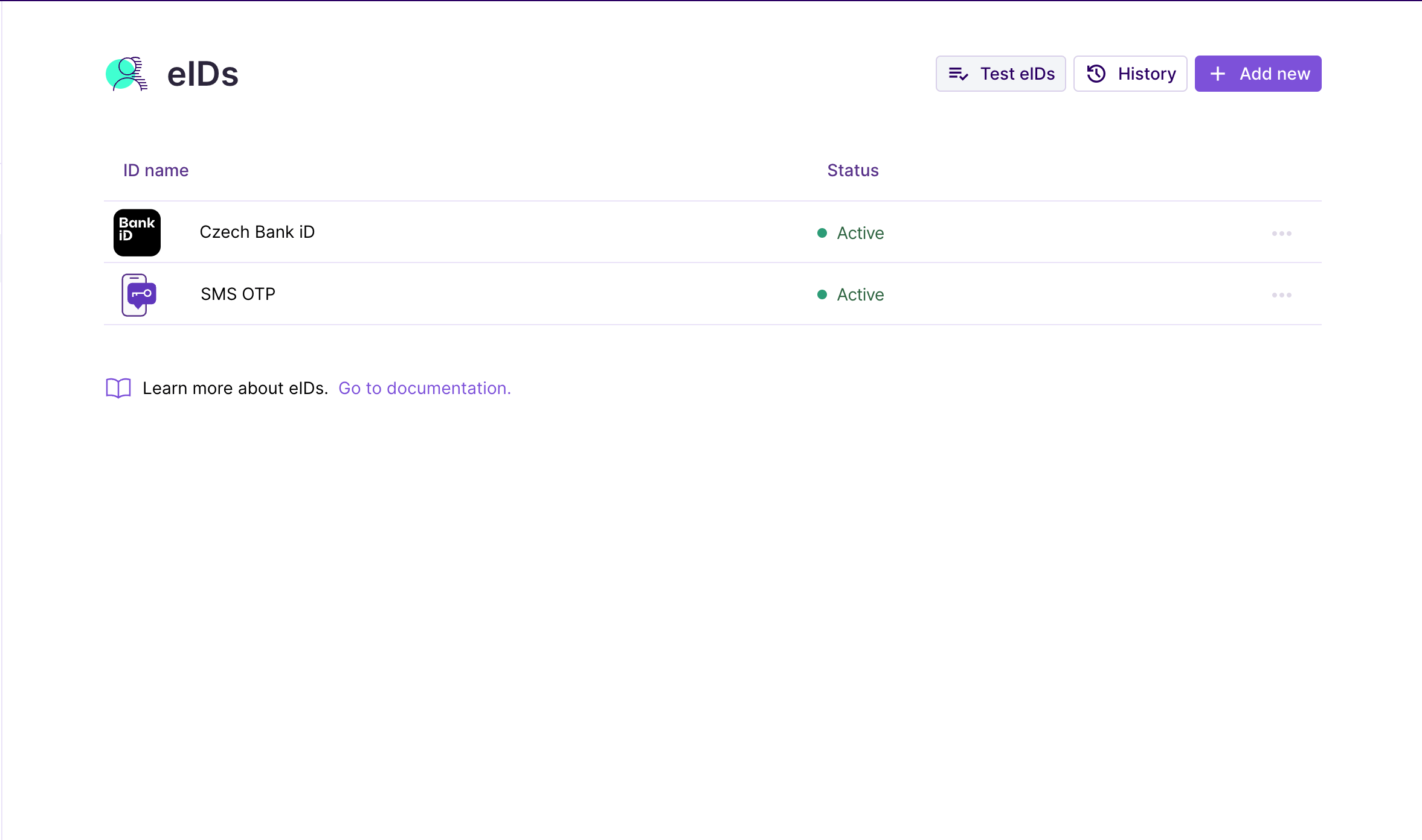 Select "Test eIDs" in the top-right corner.