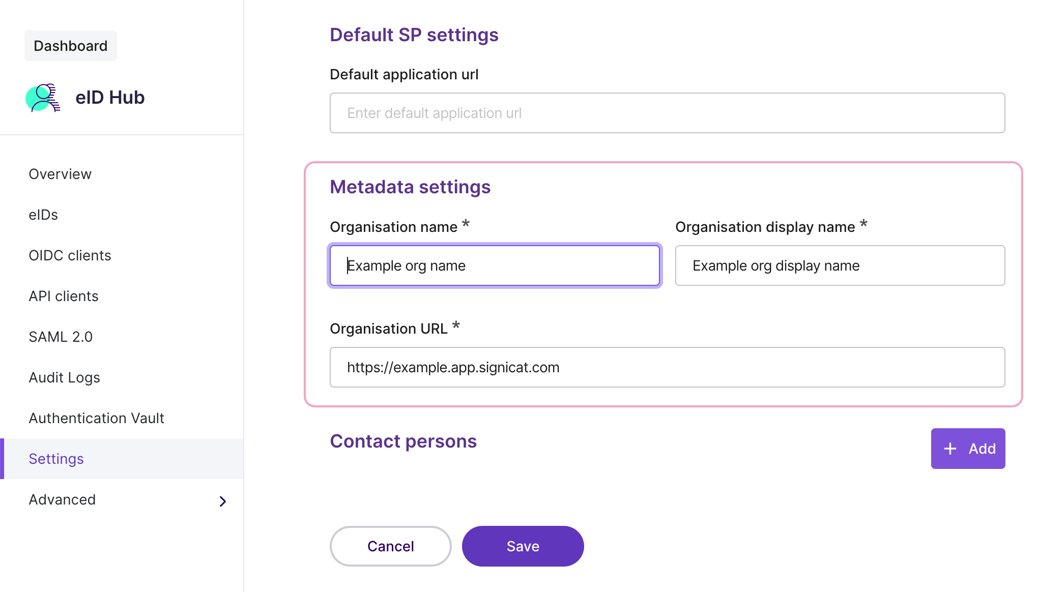 Authentication settings