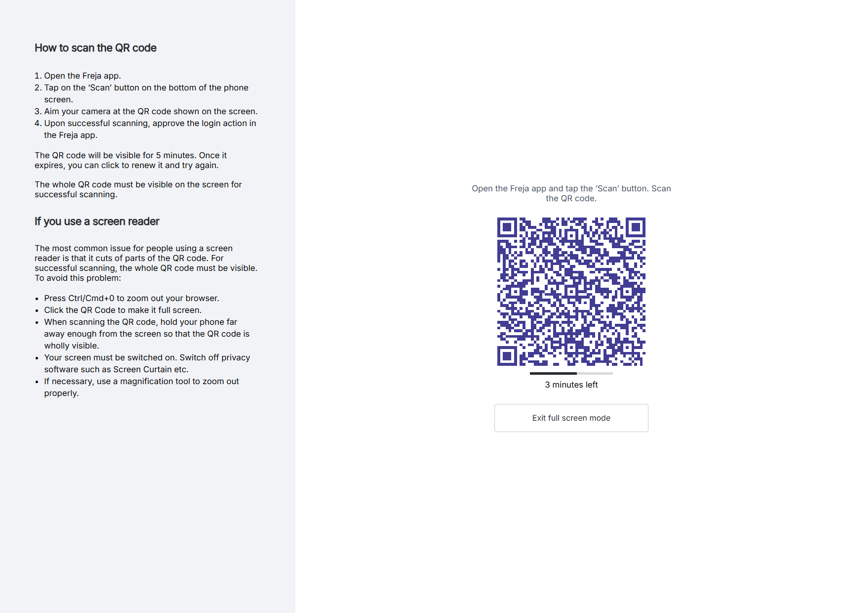 How to scan the QR code and screen reader tips