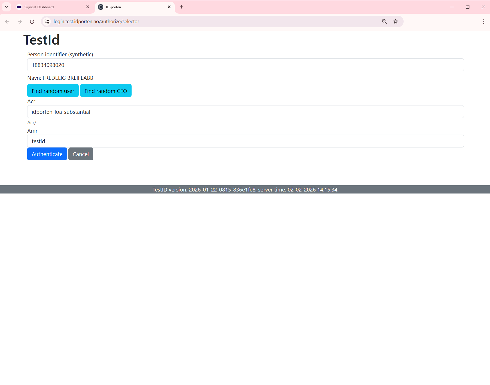 Select "Find random user" to generate test credentials.