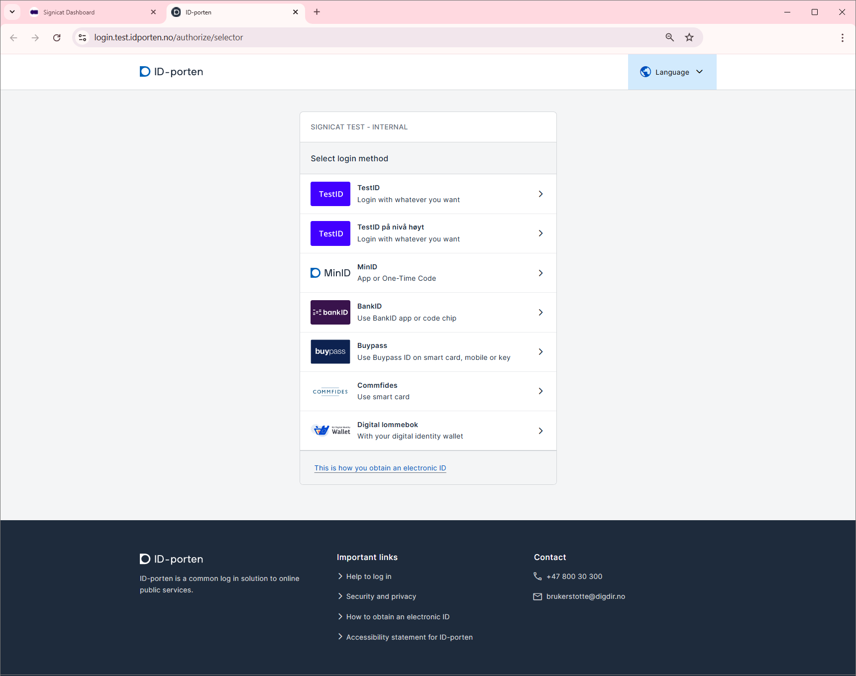 Select your preferred eID, for example "TestID".