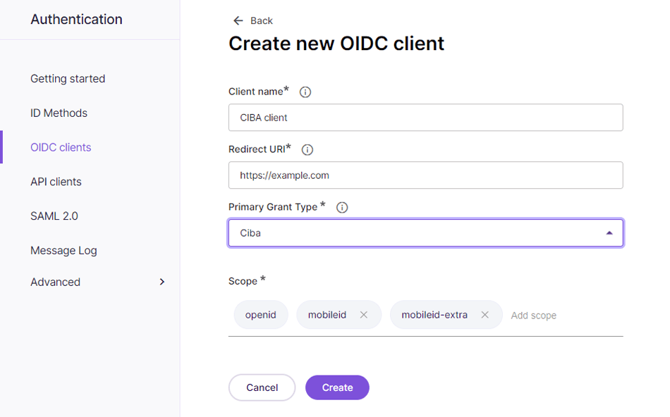 MobileID specific scopes