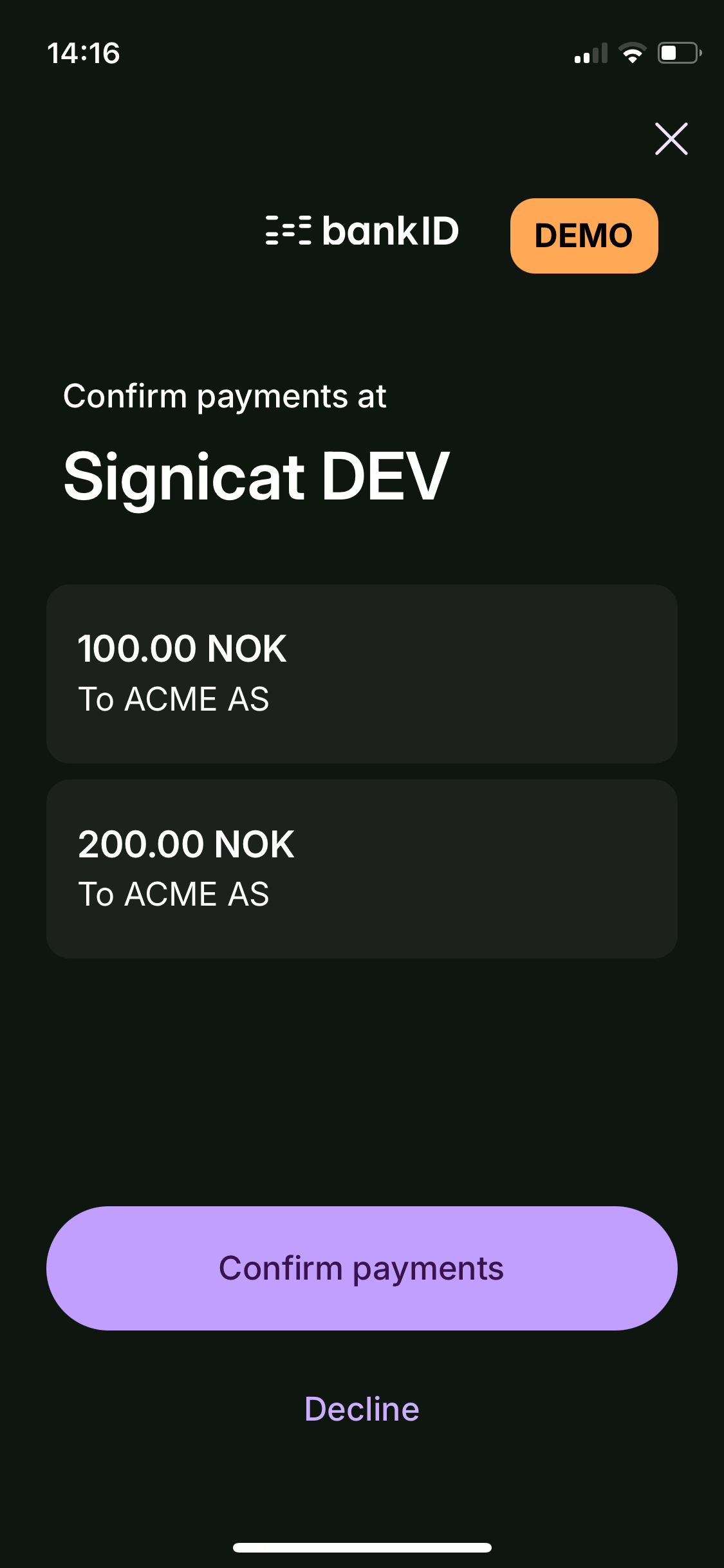 Payment data with amount and recipient