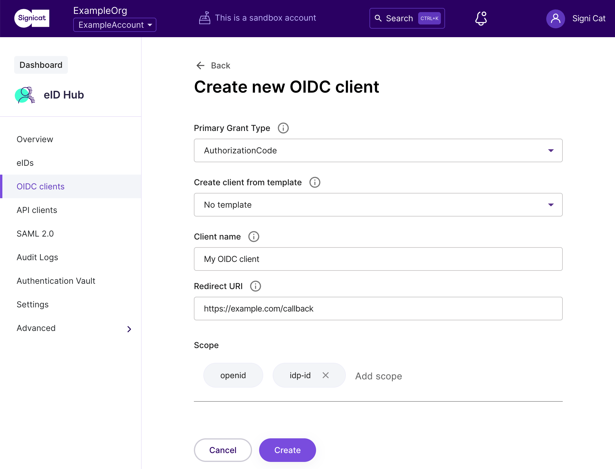 OIDC client configuration