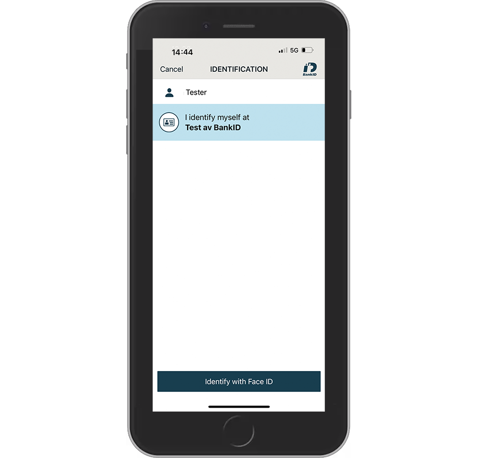Identify with security code or biometrics (here FaceID).