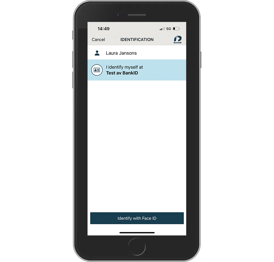 Identify with security code or biometrics (here FaceID).