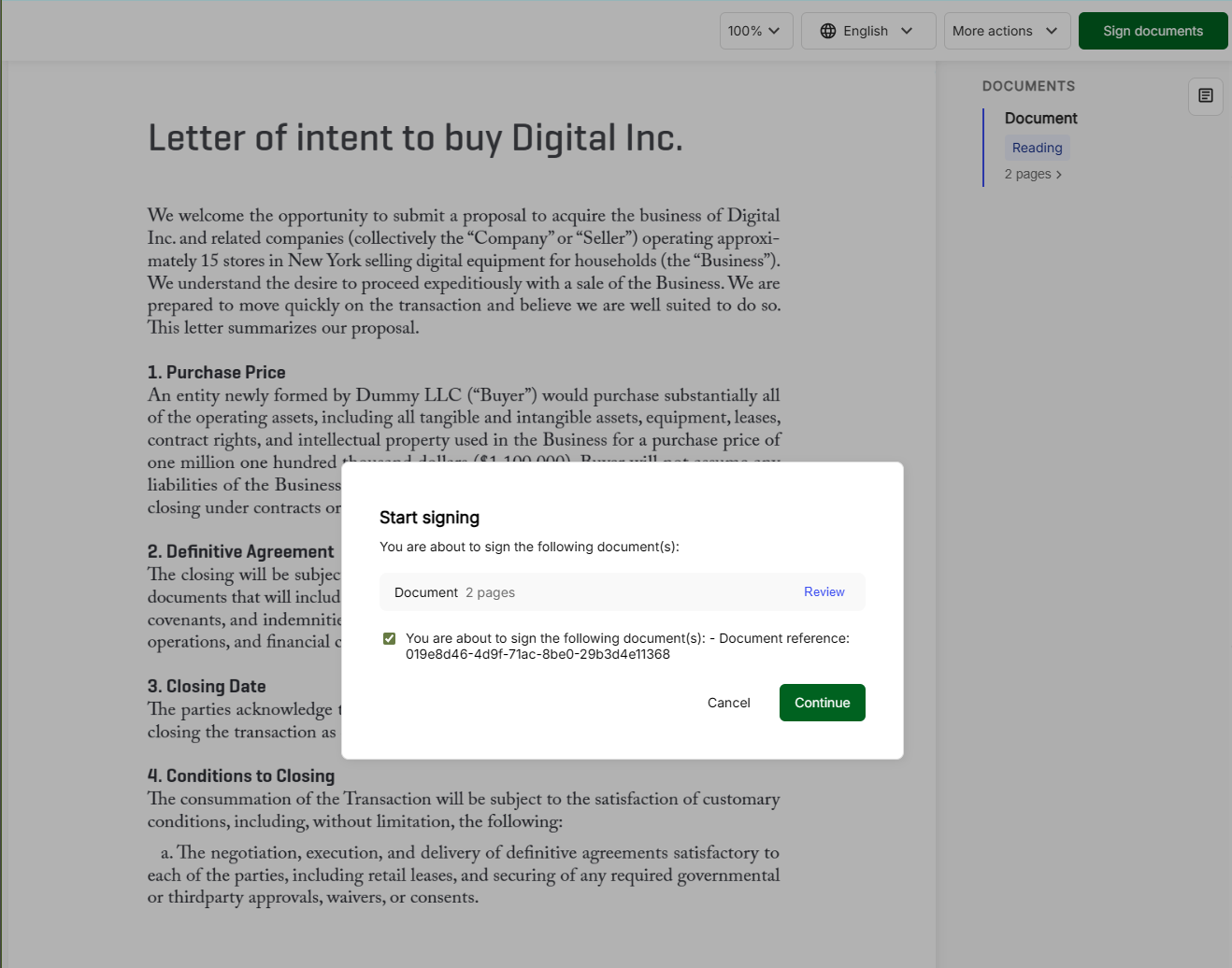 Tick the "You are about to sign..." checkbox and click the "Continue" button.