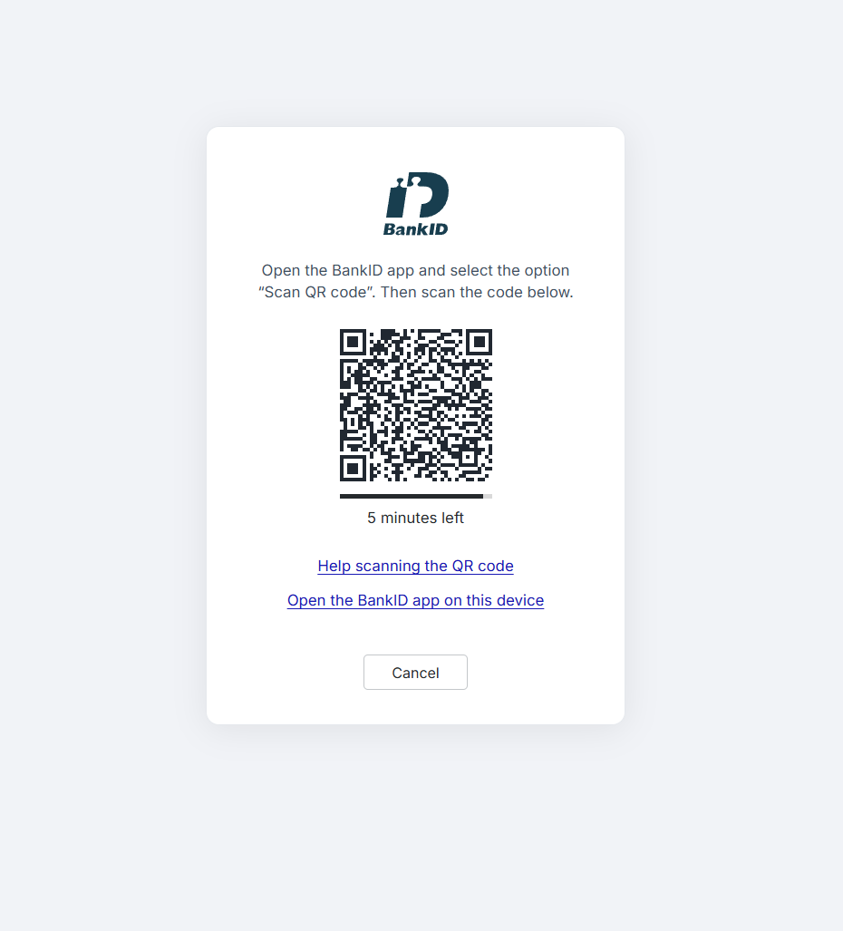 Open the BankID app to scan the QR code.