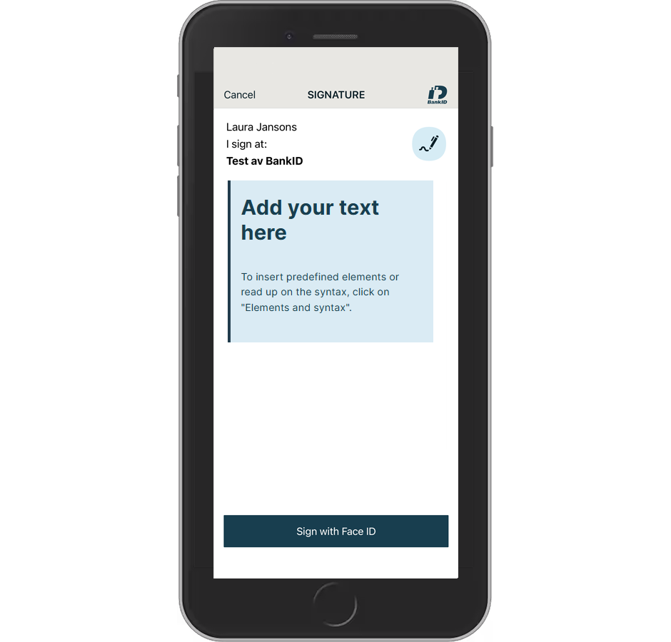 User signs the document with security code or biometrics (here with FaceID).