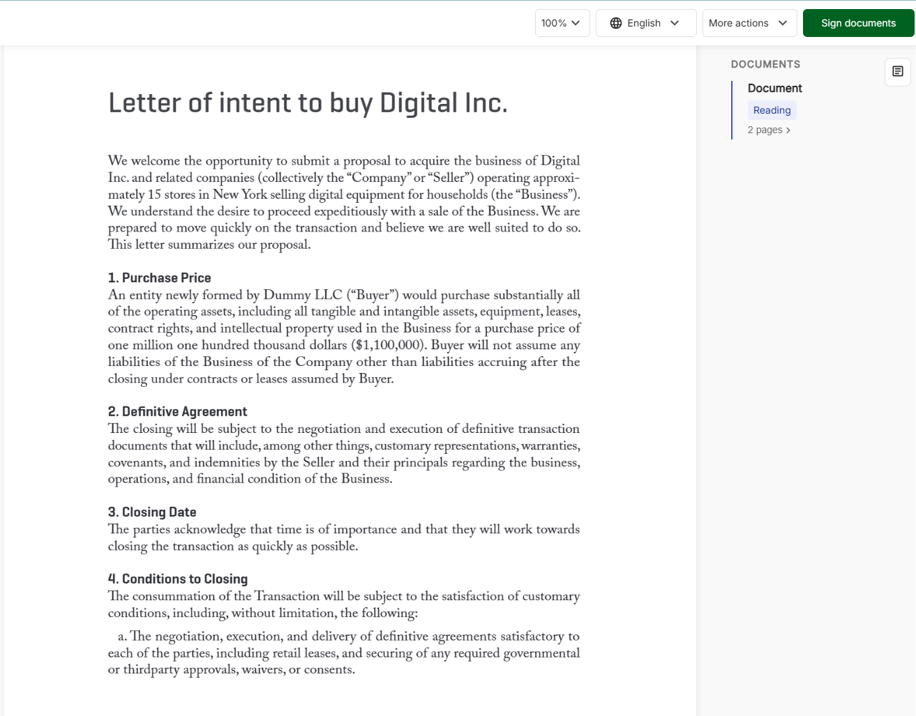 Review and click the "Sign documents" button.