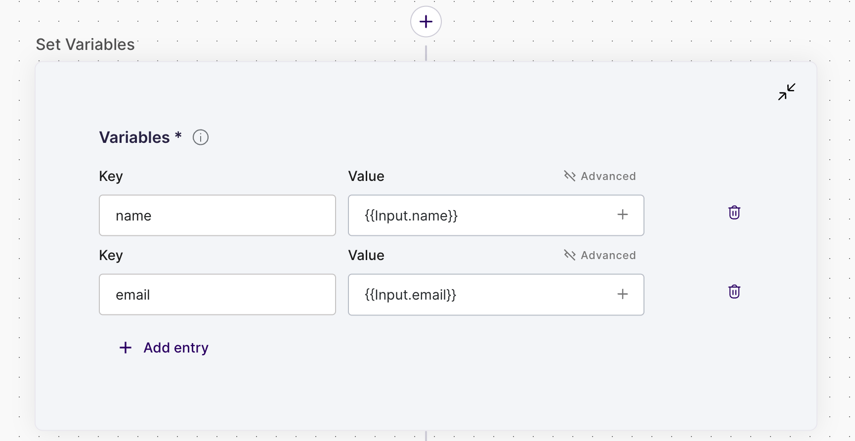 Configuring Set Variables to read in the URL parameters keys.