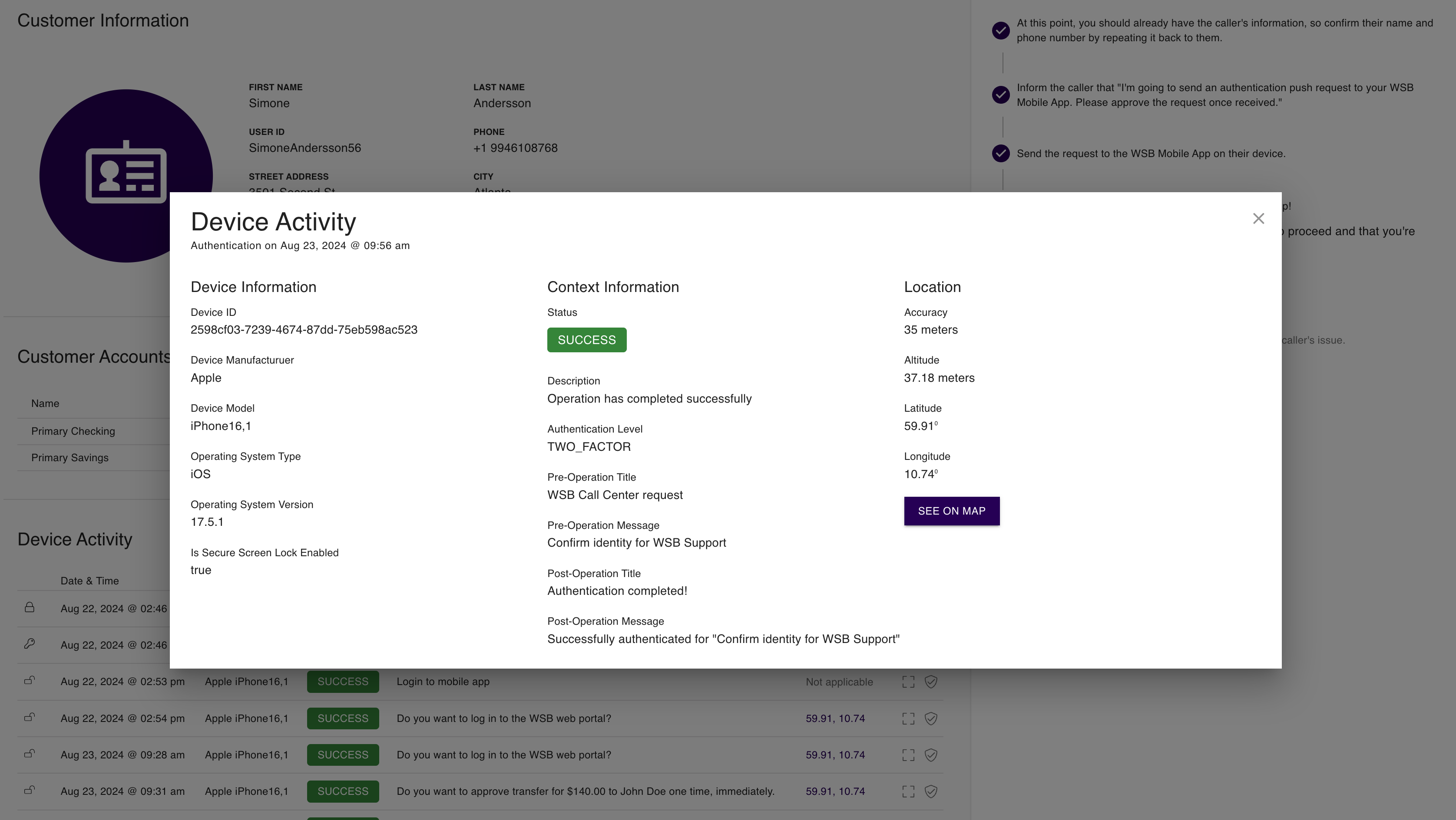 Device activity details.