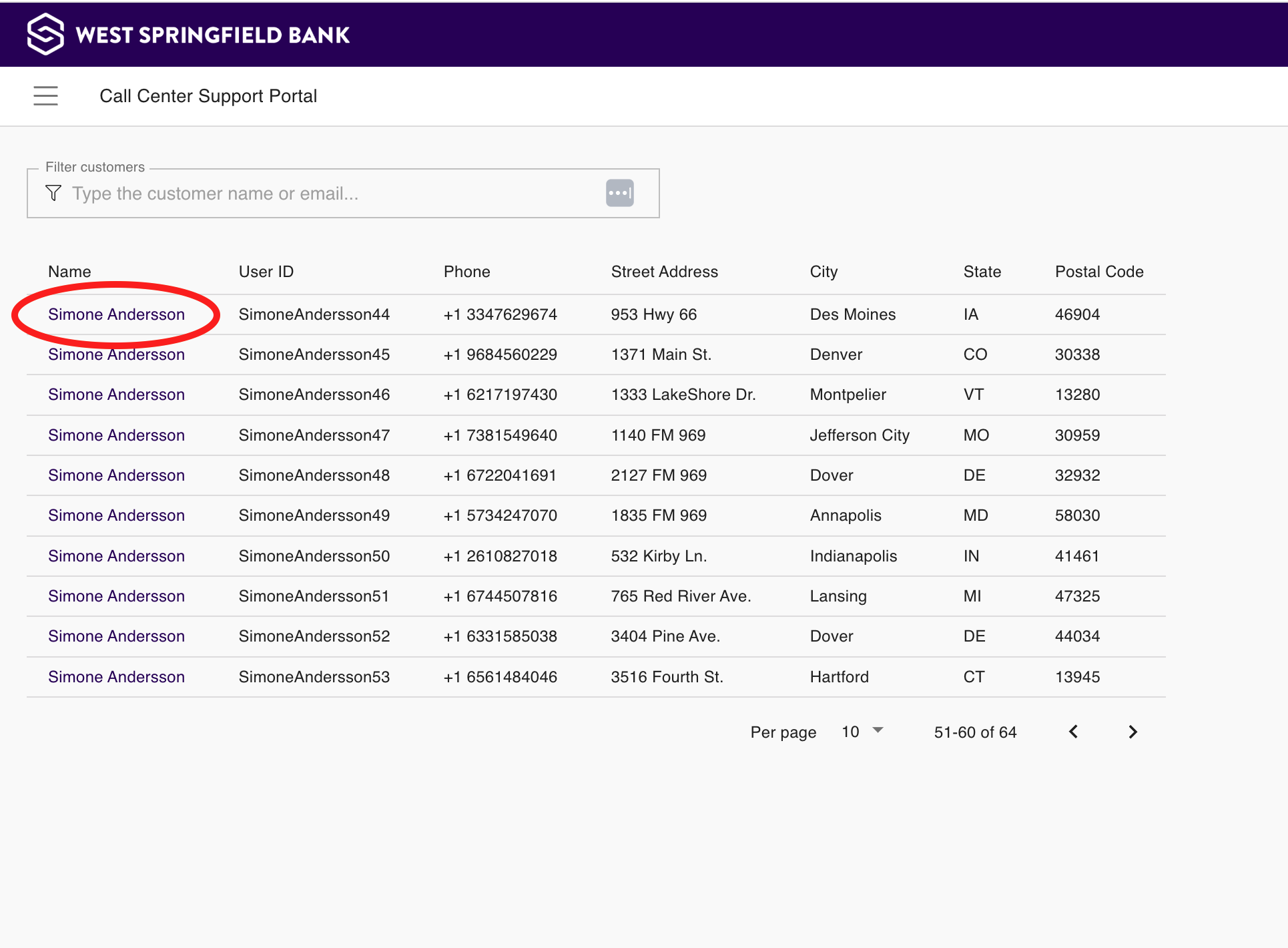 Click on a demo user in the list of users.