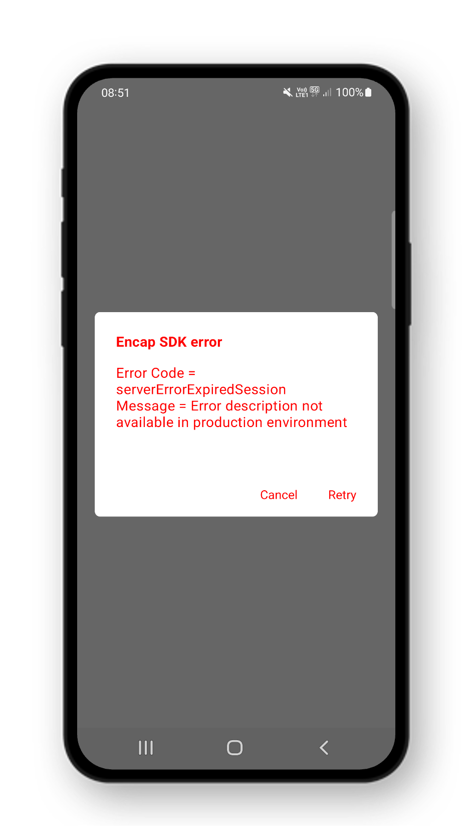 Android: please press “Retry” and start a new transaction.