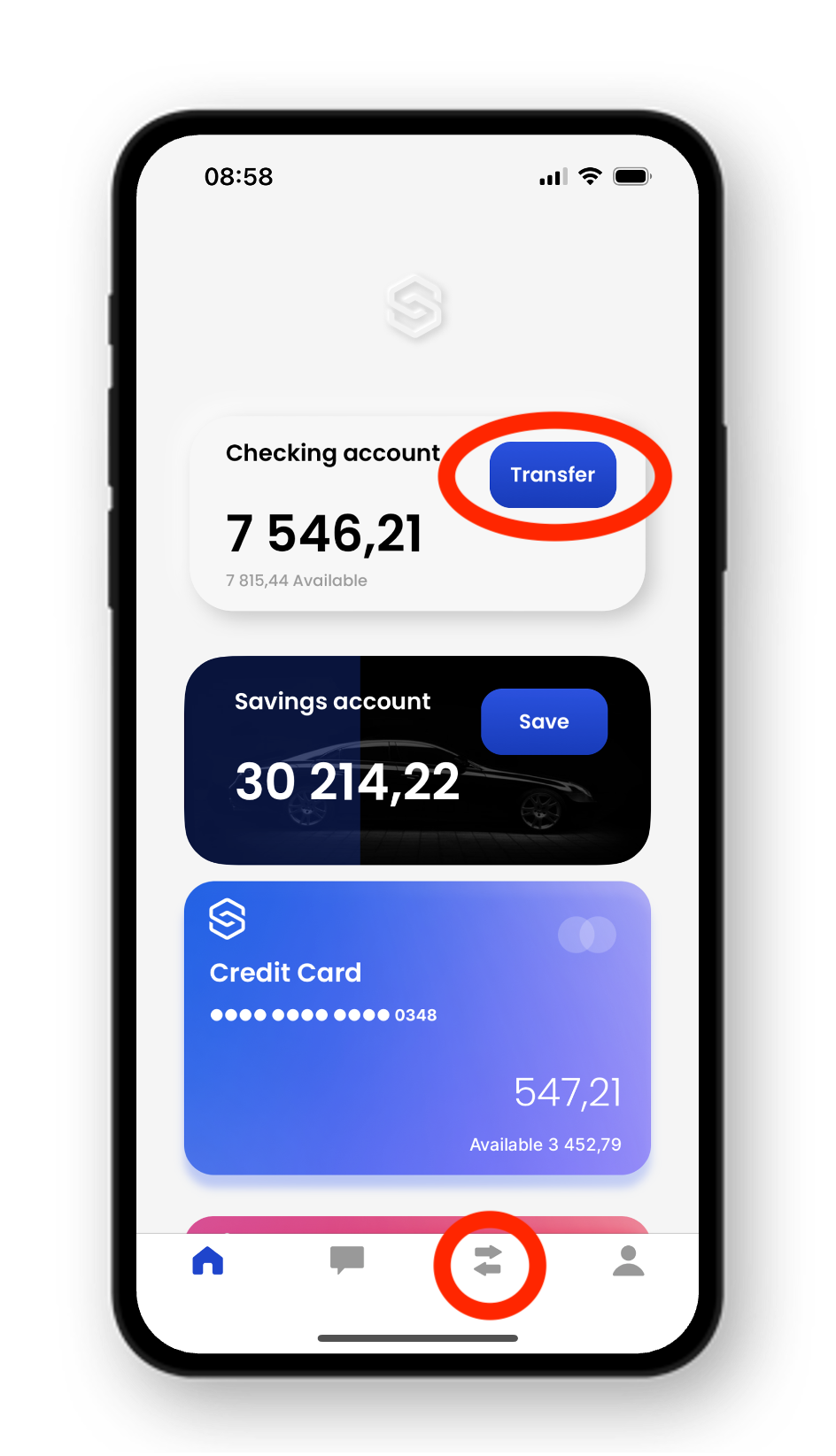 To start a transfer click on either one of the two options marked with red circles.
