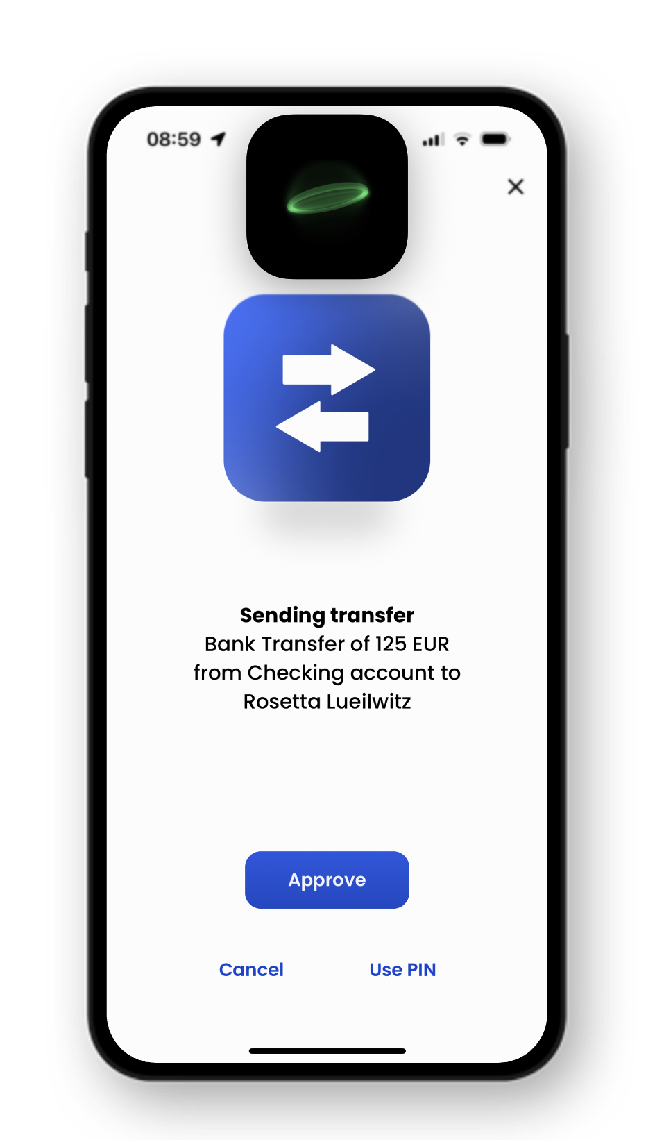 In this example PIN is used to authorise the transaction.
