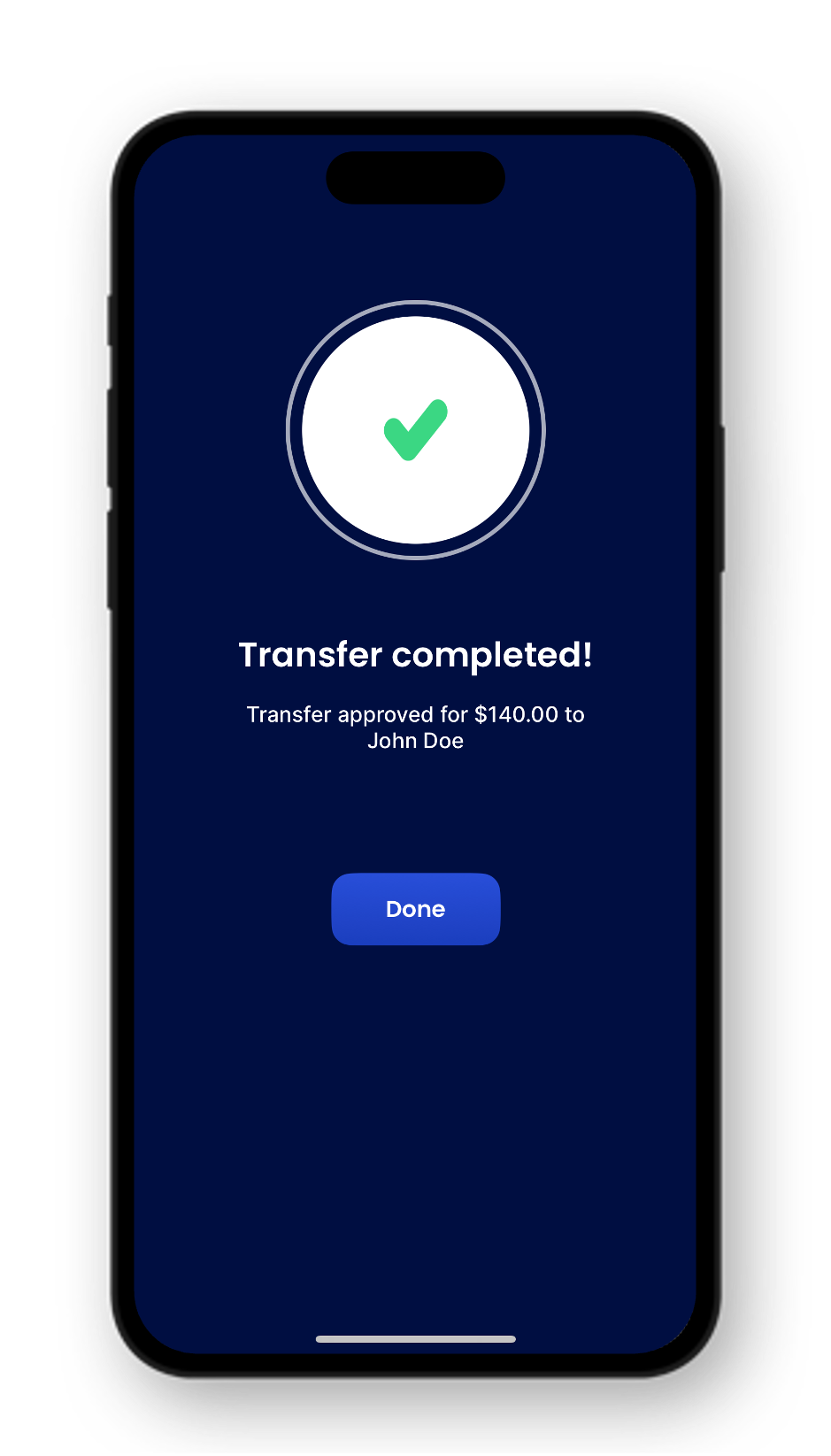 Once the transfer is completed you will see a confirmation screen.