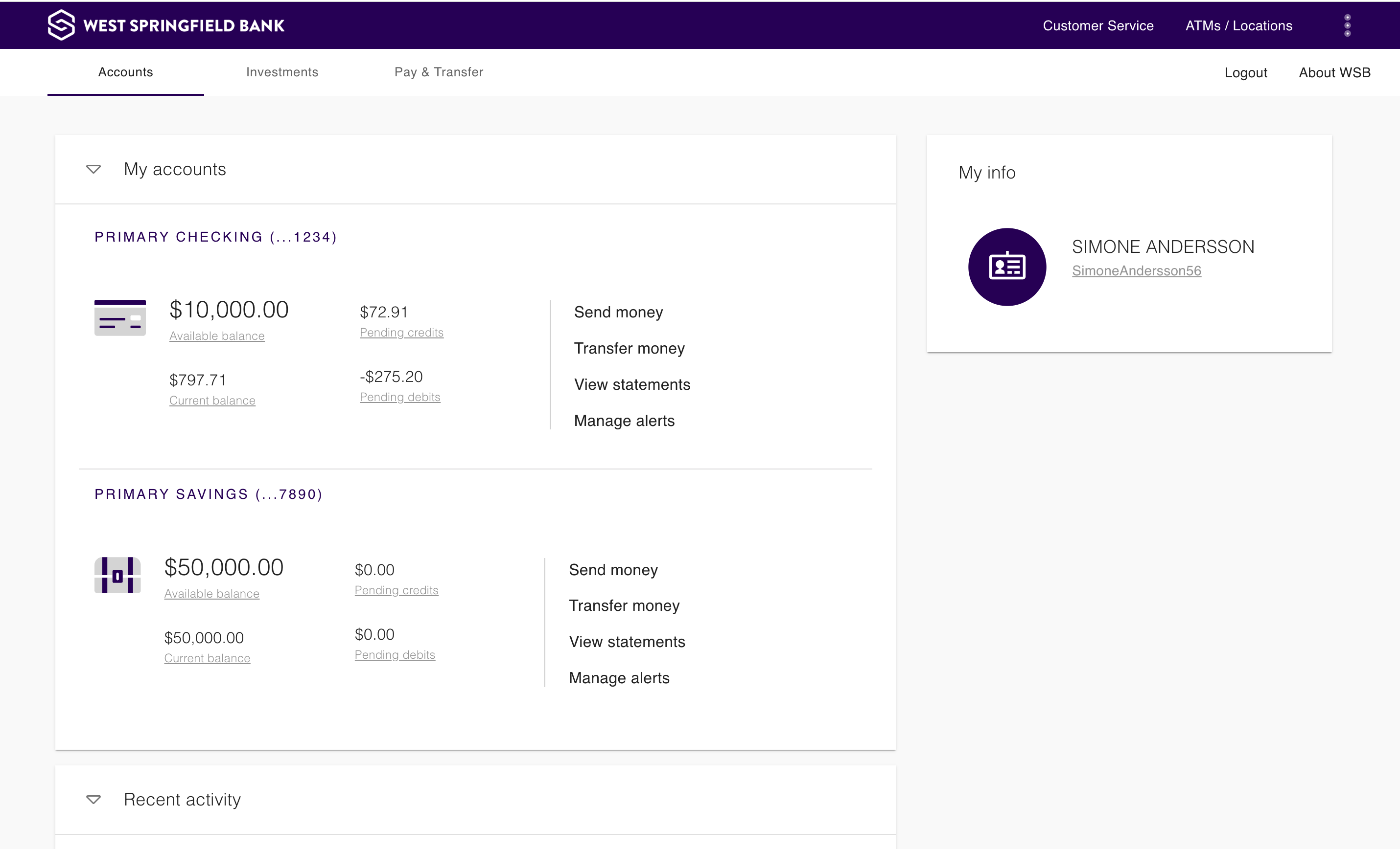 On the WSB website, you are logged in.