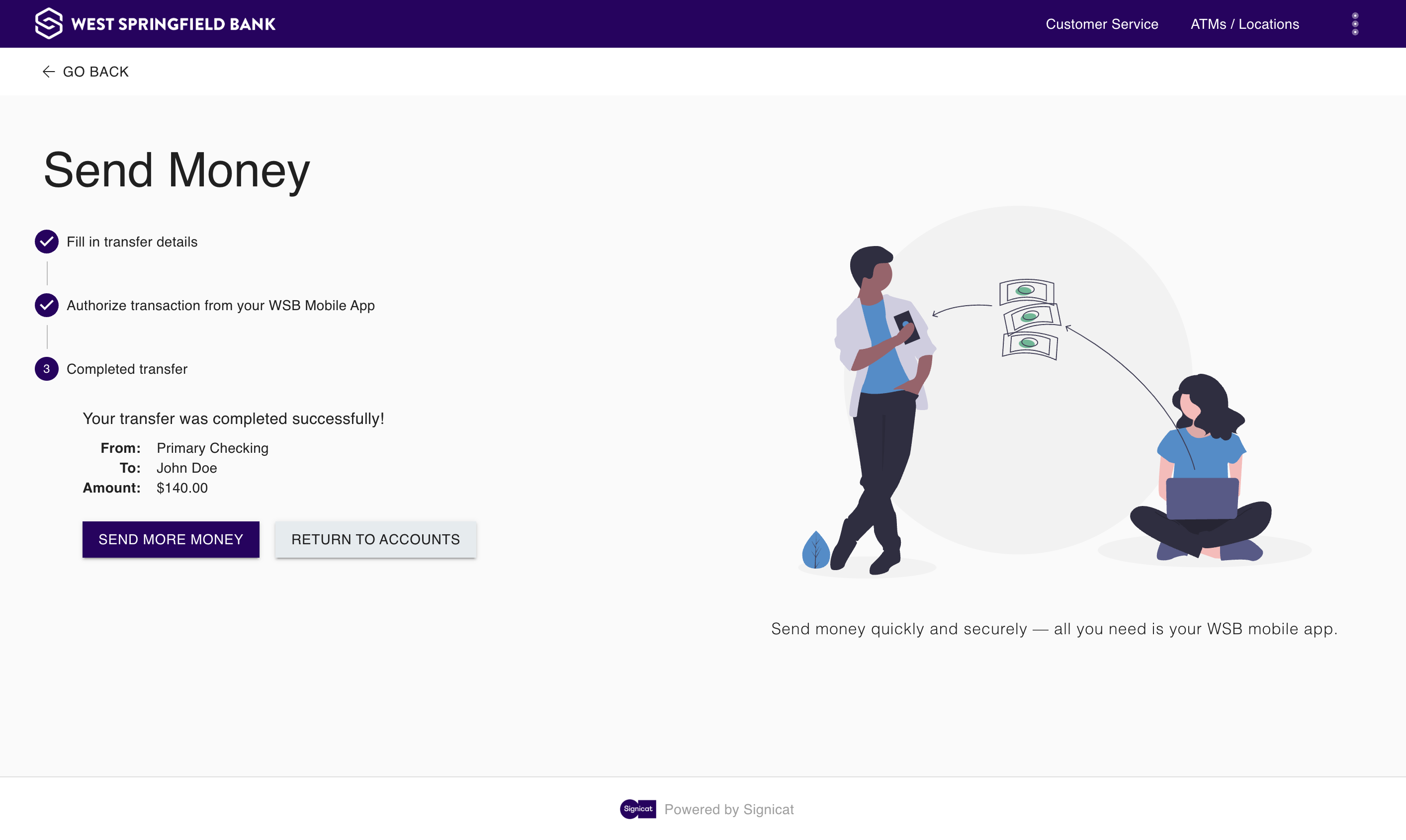 On the WSB website you will see a confirmation that the transfer is done.