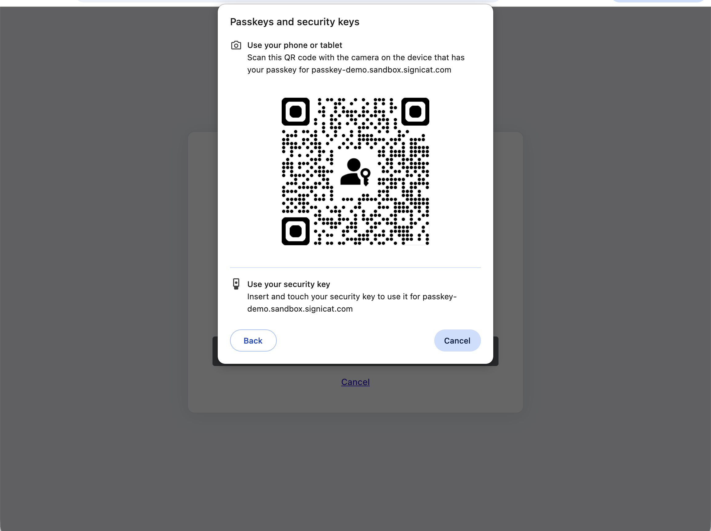 The browser displays a QR code. The end-user scans the QR code using their mobile device's camera.