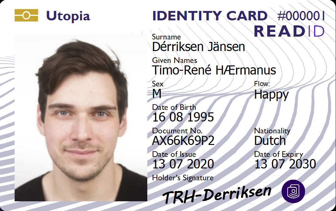 Sample Utopia ID card front
