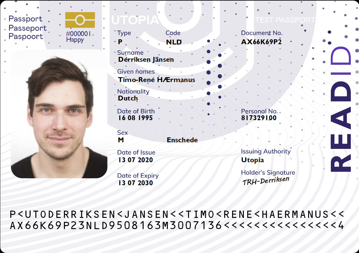 Sample Utopia passport front